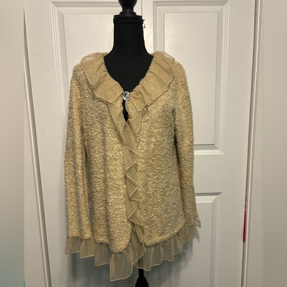 Elegant Cream Sweater with Ruffle Trim